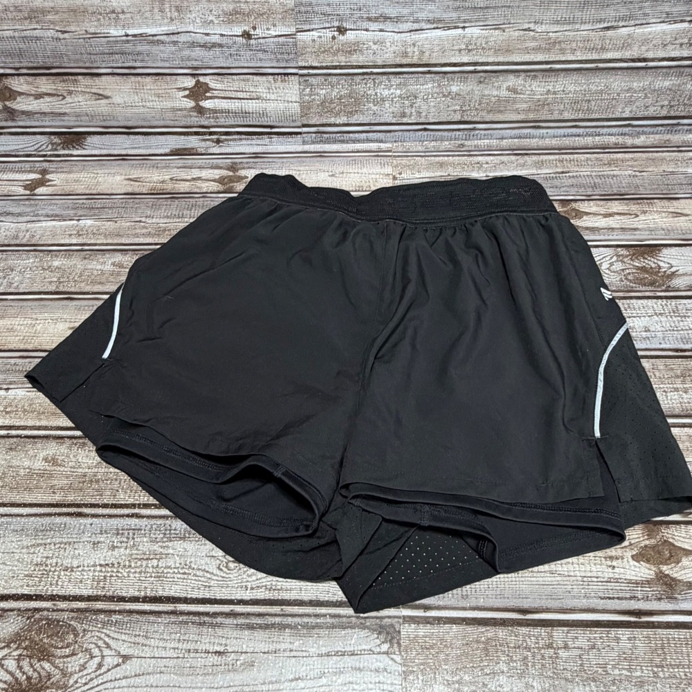 Fabletics‎ Mens Perforated Run Short 5" Black Reflective Silver Small NWT